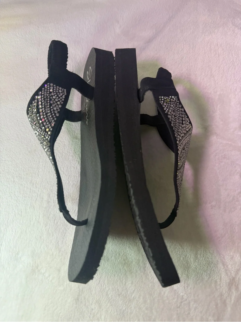 Skechers Black Sparkle Backstrap Thong Sandal